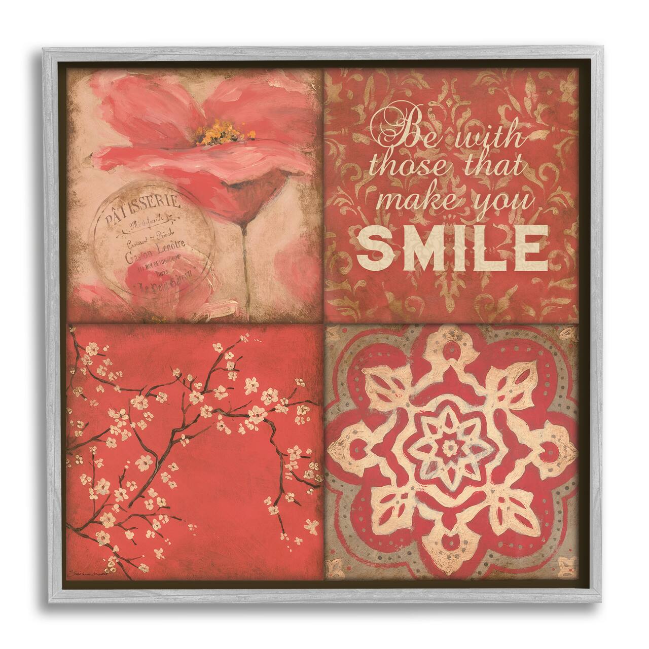 Stupell Industries Make You Smile Phrase Vintage Red Parisian Patterns Framed Wall Art